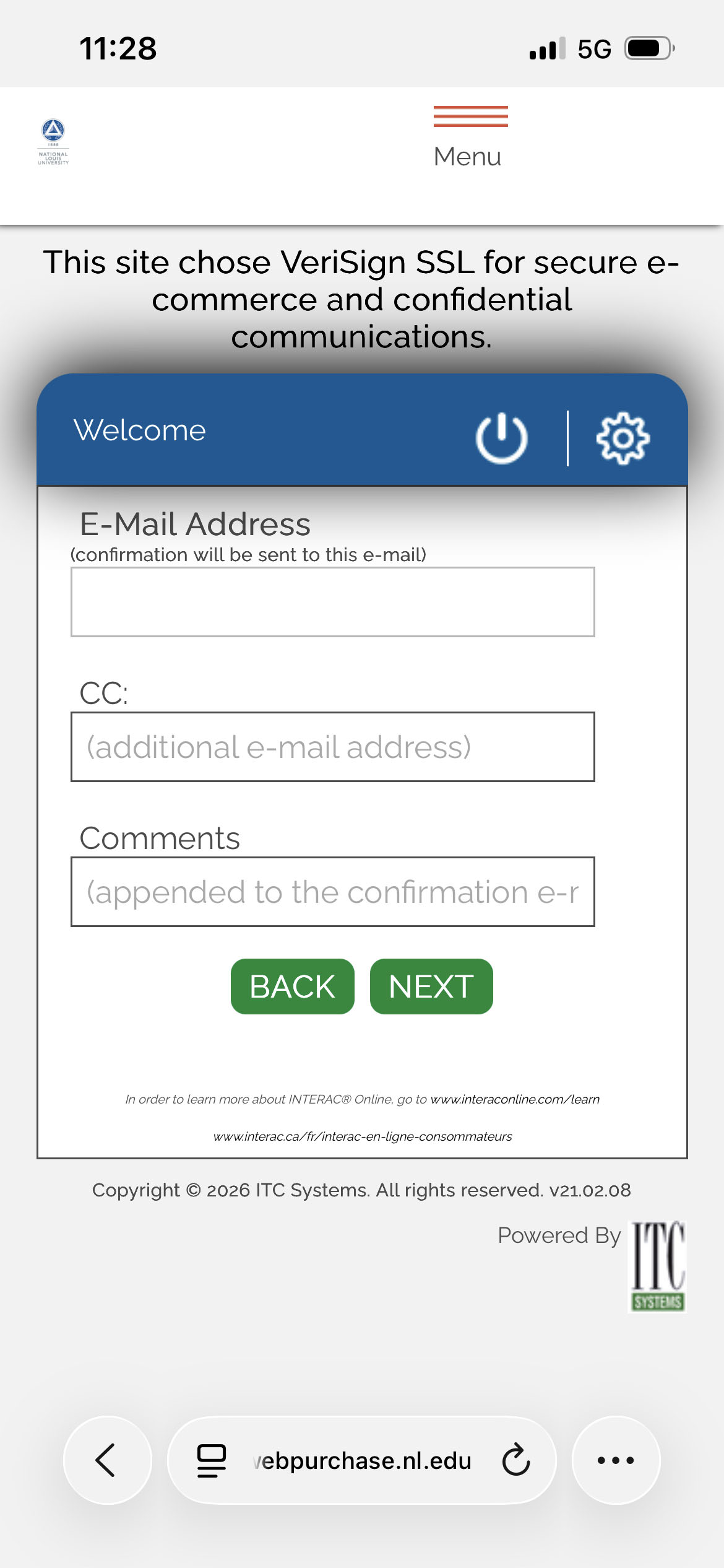 A screenshot of the Web Purchase verify email page