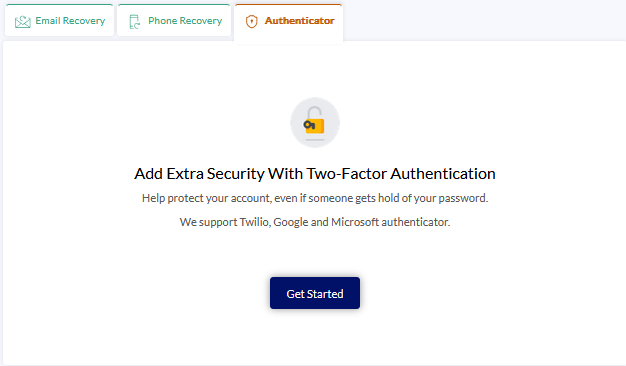 Screenshot of the Authenticator tab