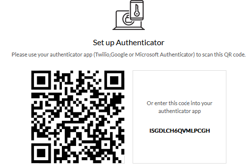 Screen shot of the authenticator page featuring a configuration QR code
