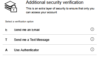 Screenshot of the security verification method selection screen