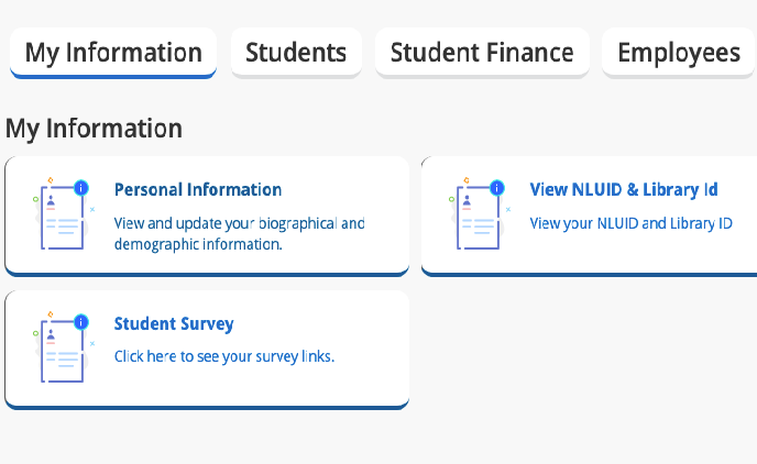 Screenshot of the my information menu
